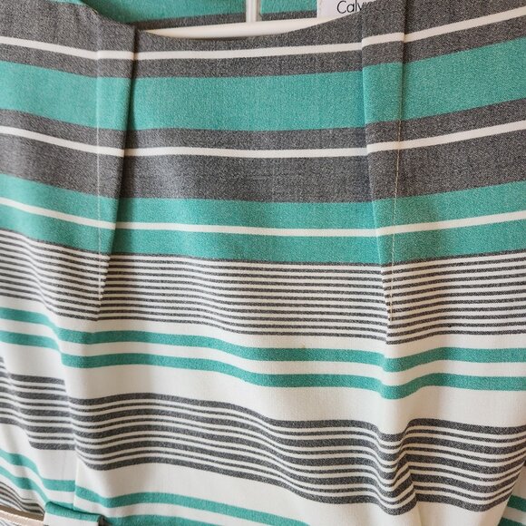 Calvin Klein Size 4 Striped Sheath Dress - Green Gray White + Gold Belt - Picture 13 of 13